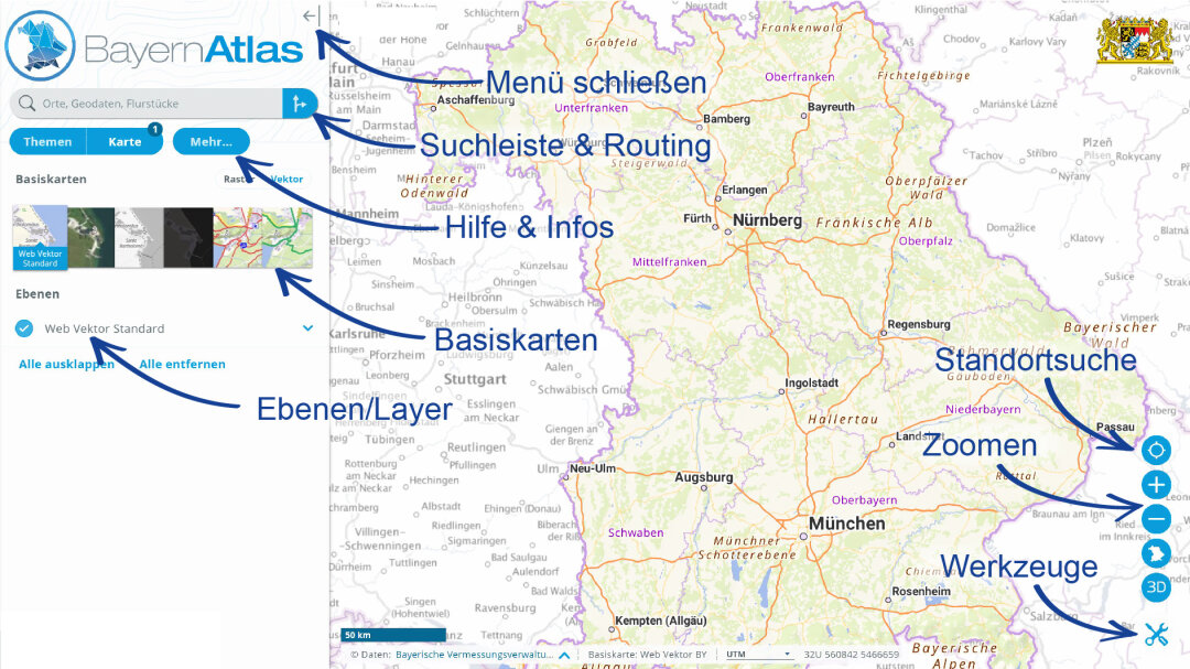 Oberfläche des BayernAtlas